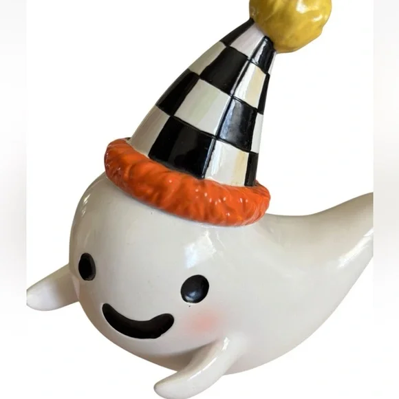 MacKenzie Child Trick or Treat Ghost Figurines Set of 2 Party Hats Black White